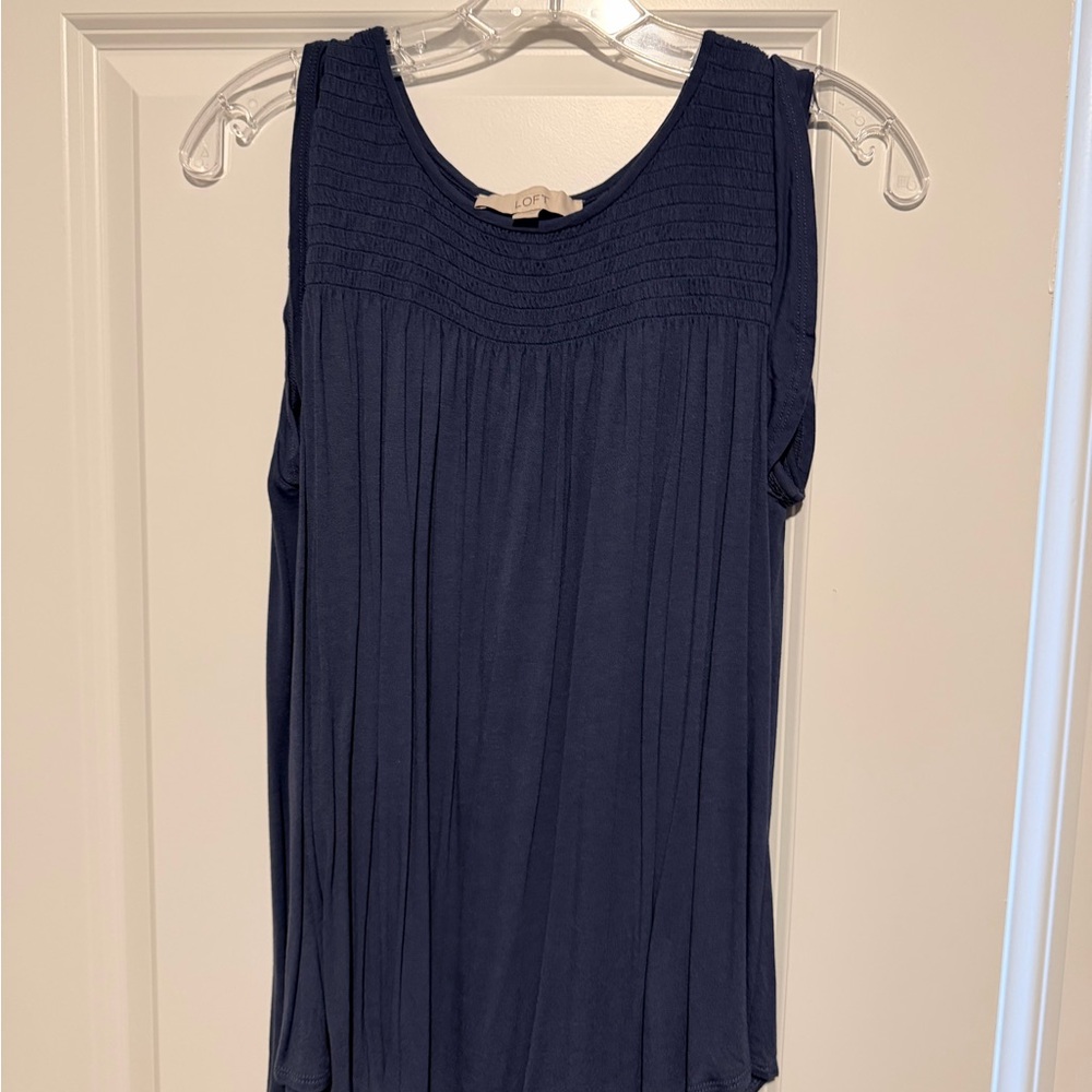 LOFT Navy Sleeveless Pintuck Yoke Tank